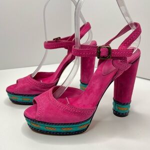 Brian Atwood Suede Color-block Platform Heels Pink Size 7